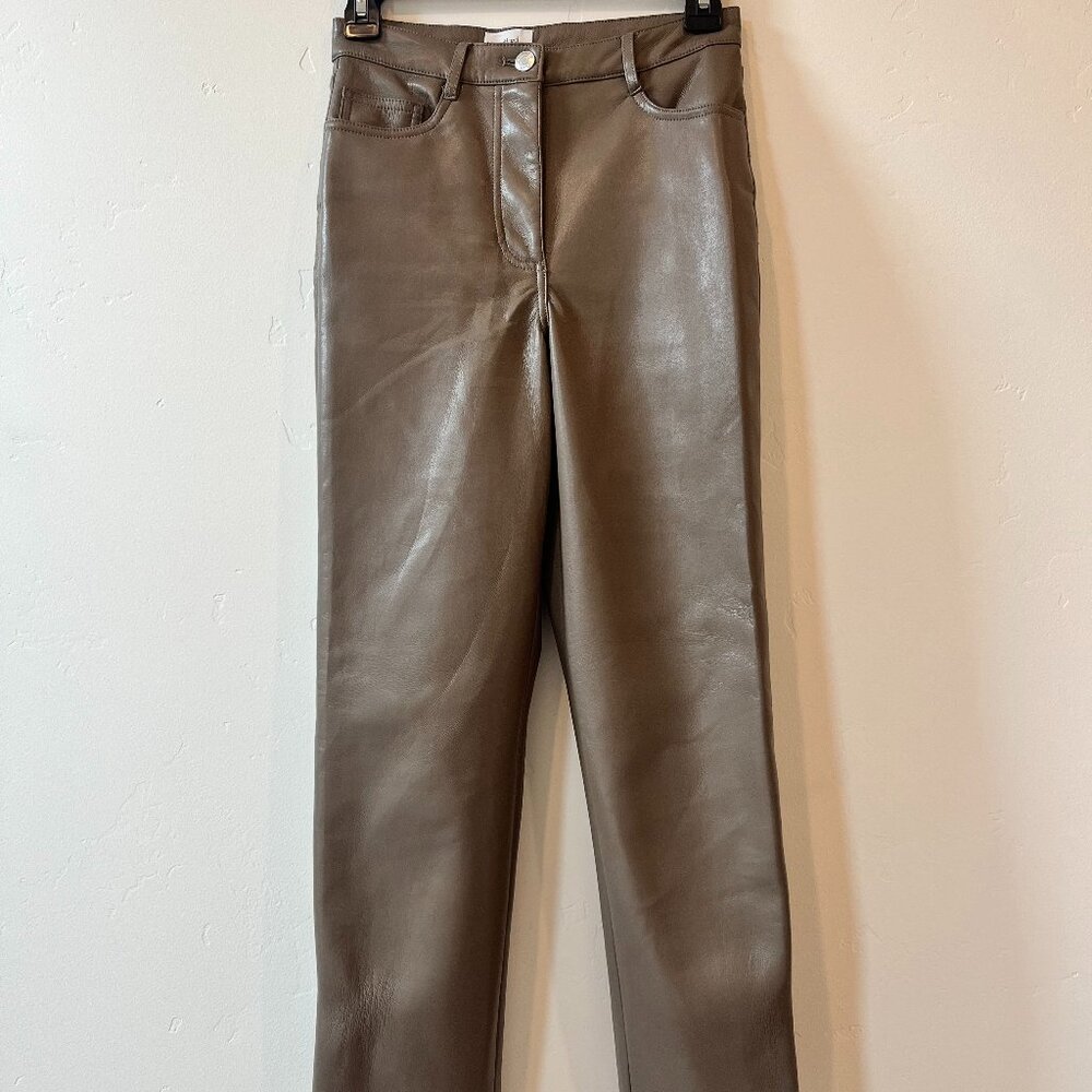 Aritzia Wilfred Women's Straight Leg Tan Leather Pants